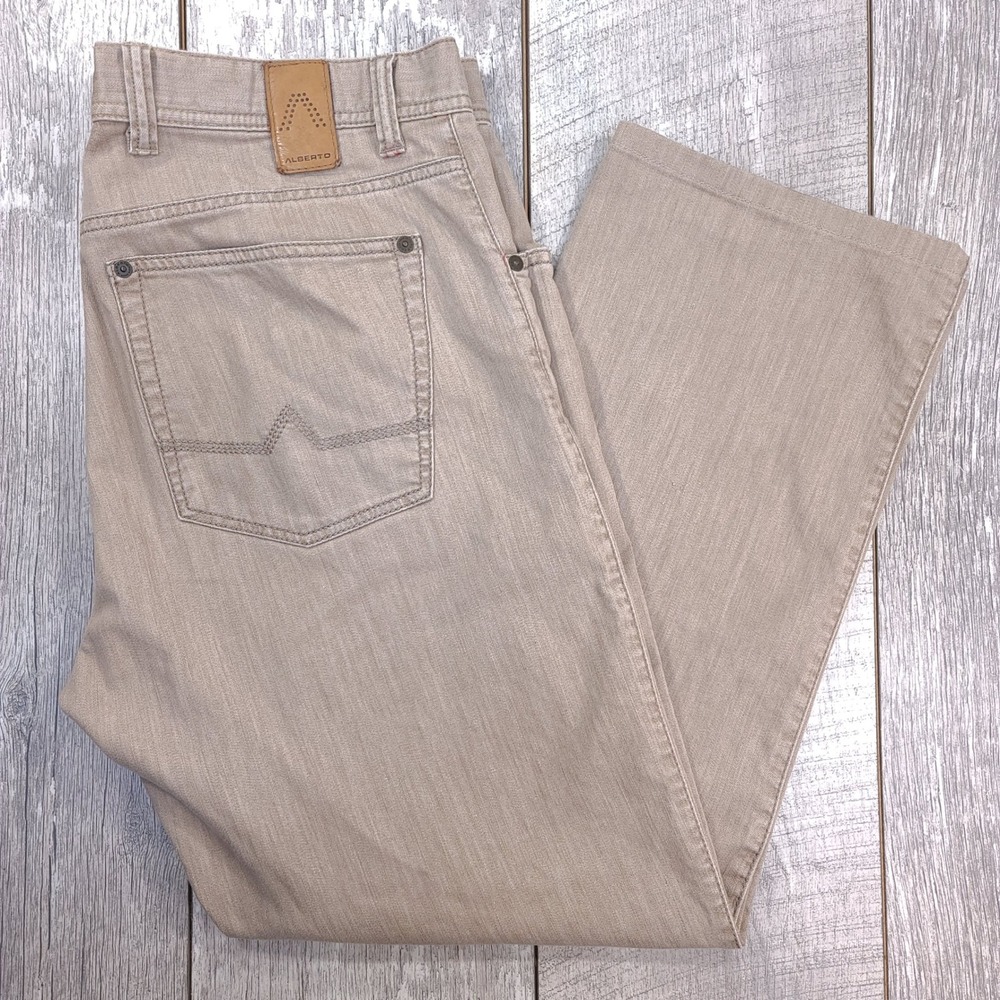 Alberto Pants Mens 38x28 Khaki Tan Stretch Five Pocket Straight Leg Casual